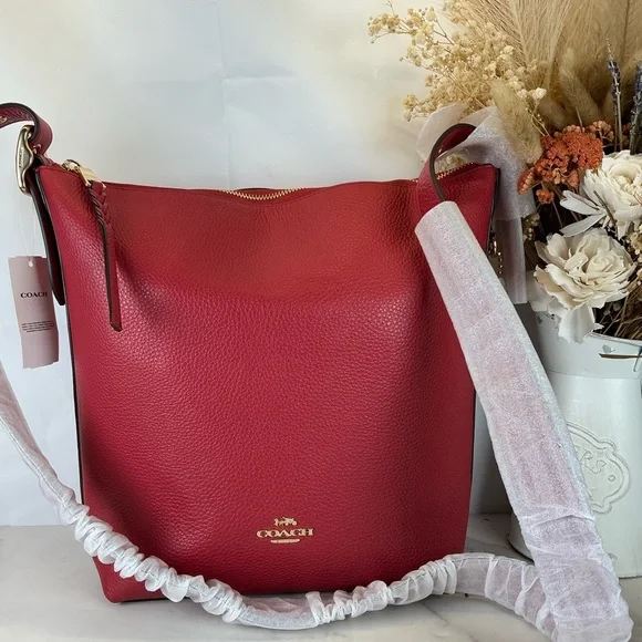 Coach C2818 Red Apple Pebbled Leather Shoulder Val Duffle Crossbody Hand Bag NWT - Picture 6 of 14